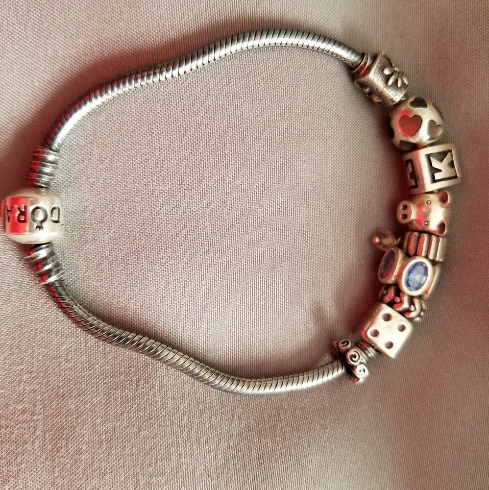 Oxidized Silver Pandora Bracelet with charms